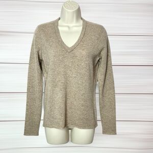 KEIRA Cashmere Sweater Tan V-Neck Pullover Lightweight Soft size S